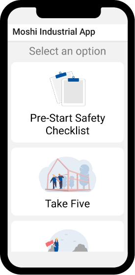 Mobile App Screenshot, displaying the options panel to start using the device